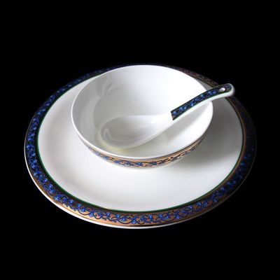 廠家直銷 *酒店陶瓷餐具 酒店擺臺 盛世皇朝(藍)-圓盤